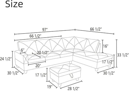 NAYSAYE L Shaped Couch, Modular Sectional Couch with Ottoman Storage, Modern Lounge Sofa Convertible Sectional Couches for Living Room, Apartment, Red