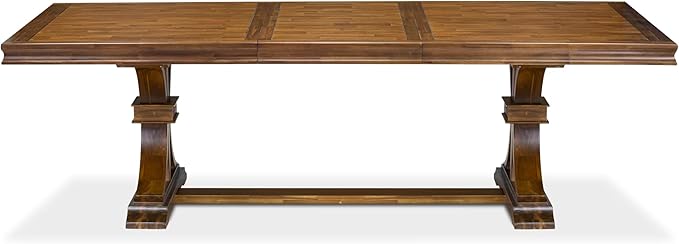 LEFO9-AWA-18-9-Piece Kitchen Table Set Includes a Breakfast Table and 8 Brown Linen Fabric Parson Chairs with Button Tufted Chair Back - Antique Walnut Finish.