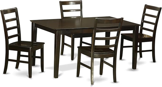 East West Furniture CAPF5-CAP-W 5 Piece Dining Room Table Set Includes a Rectangle Kitchen Table and 4 Dining Chairs, 36x60 Inch, Cappuccino