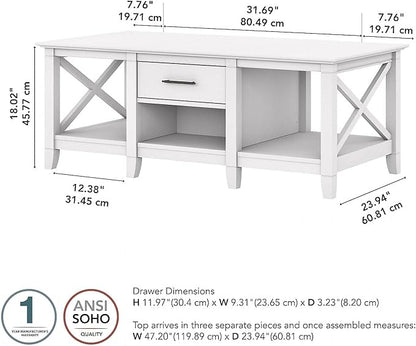 Bush Furniture Coffee Table with Storage with Aged Bronze Hardware | Key West Collection Center Counter for Living Room | 47Wx24Dx18H