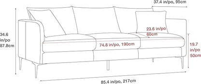 Valencia Jasper 85" Cognac Tan Brown 3 Seater Full Leather Couch | Mid Century Sofa with 2 Pillows for Living Room Furniture | Plush Cushions, Nappa Leather Lounge Couch