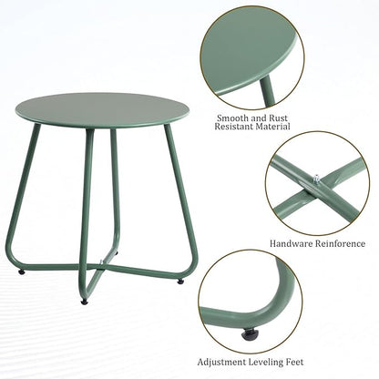 HollyHOME Round Metal Side Table, Rust-Resistant Patio Small Plant Stand, Outdoor 17.32'' Portable End Table for Balconies, Gardens, Living Rooms and Bedrooms, Atrovirens