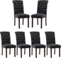 COLAMY Button Tufted Dining Chairs Set of 6, Parsons Upholstered Fabric Dining Room Chairs Kitchen Chairs with Wood Legs and Padded Seat, Black