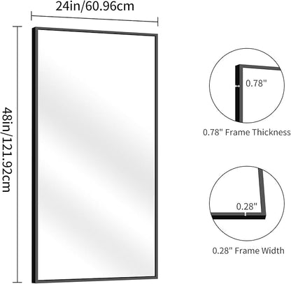 YIROMAN Bathroom Mirror 48"x24", Large Matte Black Bathroom Mirror for Over Sink with Aluminum Frame, Rectangular Vanity Mirror with Right Angle, Wall Mirror Hangs Horizontal or Vertical, Shatterproof