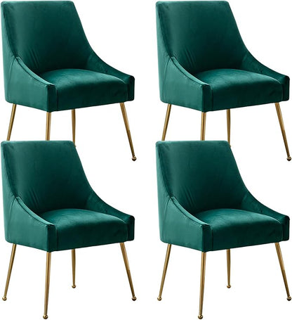 Velvet Dining Chairs, Furniture Collection Modern Contemporary Upholstered with Polished Gold Metal Legs, Set of 4(Green)