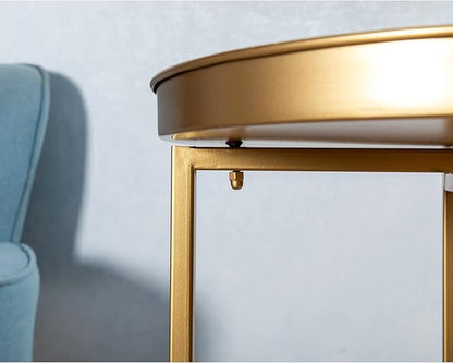 HollyHOME Small Round Metal Waterproof End Table, Accent Indoor&Outdoor Side Table, Sofa Table for Living Room, Anti-Rust Decorative Plant Stand, (D) 14.5" x (H) 25", Golden