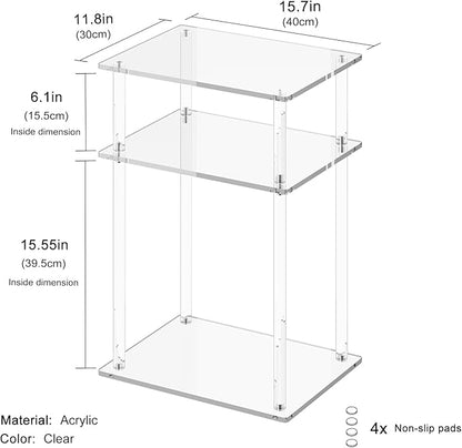 Clear Acrylic Side Table Nightstand, Modern End Table, Coffee Table for Bedroom, Living Room, Bathroom, Easy Assembly, 15.7'' L x 11.8'' W x 22.6'' H