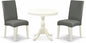 East West Furniture AMDR3-LWH-07 3 Piece Dining Table Set for Small Spaces Contains a Round Kitchen Table with Pedestal and 2 Gray Linen Fabric Upholstered Chairs, 36x36 Inch, Linen White