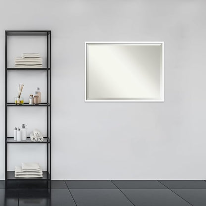 Amanti Art White Bathroom Mirror for Over Sink, 31x41 Svelte White Rectangle Vanity Mirror, X-Large Modern Wood Frame, Hangs Horizonally and Vertically, Bathroom Wall Decor, Beveled Edge from WI, USA