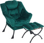 LITA Lazy Chair With Ottoman, Modern Accent Leisure Upholstered Sofa, Contemporary Lounge Reading With Armrests and Side Pocket for Living Room, Bedroom & Small Space, Dark Green