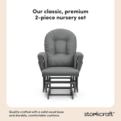 Storkcraft Premium Hoop Glider & Ottoman (Gray/Gray) — GREENGUARD Gold Certified Nursery Glider, Solid Wood Craftsmanship, Smooth-Gliding Nursery Chair and Ottoman, Award-Winning