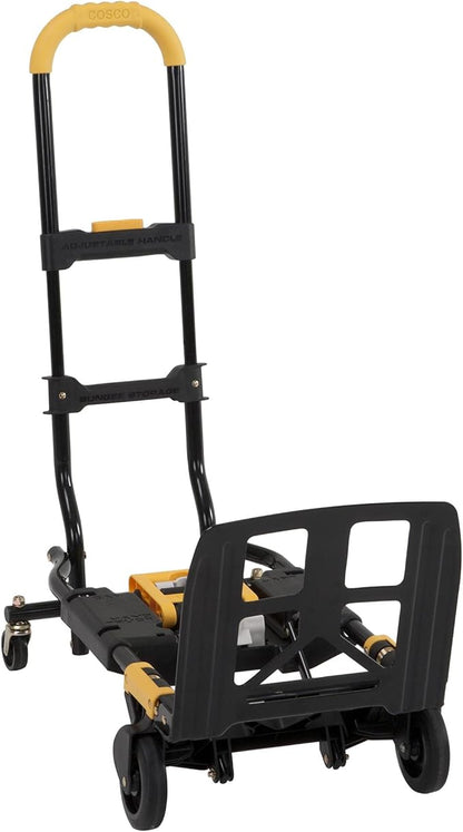 COSCO 12225YGB1E 2-in-1 Folding Hand Truck, 300 lb. Capacity, Multi-Position with Extendable Handle, Black/Yellow