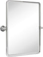 TEHOME 20 x 24 inch Farmhouse Chrome Metal Framed Pivot Rectangle Bathroom Mirror Rounded Rectangluar Tilting Beveled Vanity Mirrors for Wall