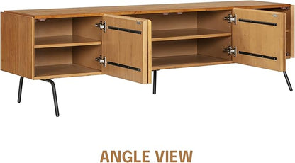 NTC Veil TV Stand with 4 Doors for TVs up to 75’’, Media Console with Vertical Groove Design and Metal Legs, Modern Entertainment Center for Living Room and Bedroom, Effortless Assembly, Teak Look