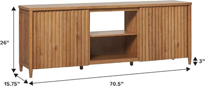 Walker Edison Flynn Scandinavian Reeded TV Stand with Open Storage for up to 80" TV, English Oak