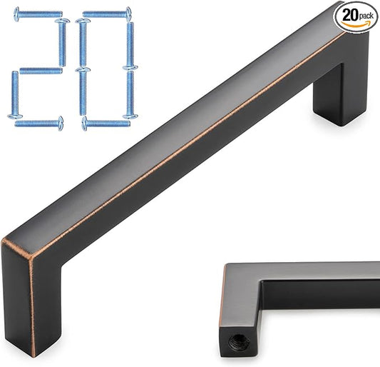KOOFIZO 20-Pack Solid Square Bar Cabinet Handle - Oil Rubbed Bronze Furniture Pull, 3.8 Inch/96mm Screwhole Distance for Kitchen Cupboard Door, Bedroom Dresser Drawer, Bathroom Wardrobe Hardware