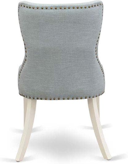 East West Furniture V027SI215-9 9 Piece Kitchen Table Set Includes a Rectangle Dining Table with V-Legs and 8 Baby Blue Linen Fabric Parson Dining Room Chairs, 40x72 Inch, Multi-Color