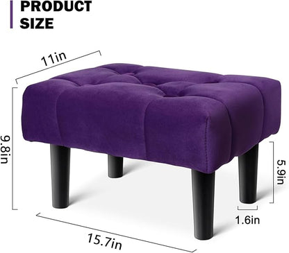 HOUCHICS Small Footstool Ottoman, Velvet Wooden Foot Stool Ottoman with Wood Legs, Sofa Footrest Extra Seating for Living Room Entryway Office(Purple 1PACK)