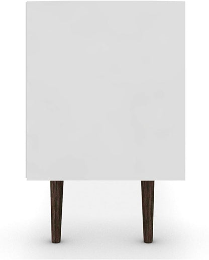 Manhattan Comfort Liberty Collection Mid Century Modern TV Stand With Three Shelves, One Cabinet and One Drawer With Splayed Legs, White/Wood, Large, Model:202AMC69
