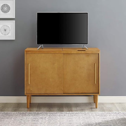 Crosley Furniture Everett Media Console and Record Player Stand with Storage for Vinyl Records, Acorn