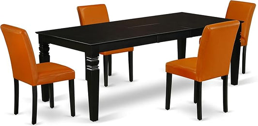 East West Furniture LGAB5-BLK-61 5 Piece Dinette Set Includes a Rectangle Dining Room Table with Butterfly Leaf and 4 Baked Bean Faux Leather Upholstered Chairs, 42x84 Inch, Black