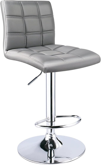 Leopard Modern Square Back PU Leather Adjustable Bar Stools with Back, Set of 2, Counter Height Swivel Stool (Light Grey)