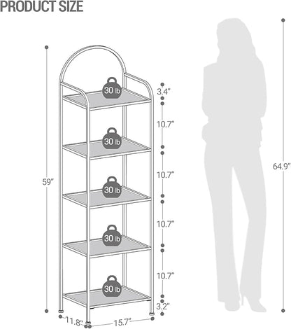 Bookcase Bookshelf, Tempered Glass Bookshelves, Slim Shelving Unit for Bedroom, Bathroom, Home Office, Steel Frame, 5 Tier Gold BC05001G