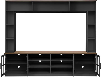 95.5" Wall Unit TV Stand Set with Bookshelves, Entertainment Center for Televisions Up to 80", Large Media Console with Cabinets and Tempered Glass Doors for Living Room