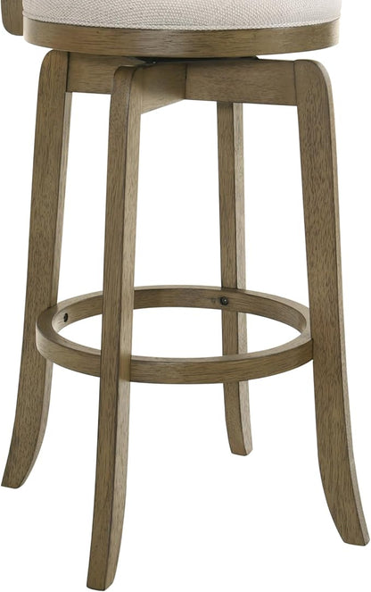 Armen Living Blair 30 in. Putty Brown Bar Height Rubberwood Swivel Barstool with Cream Fabric Seat
