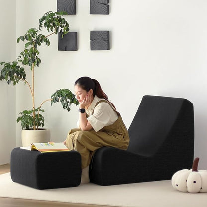 N&V Bean Bag Chair Single Seated Foam Sofa Armless Floor Sofa with High Density Foam Removable and Machine Washable Cover (Black, Large, Corduroy Stripes)
