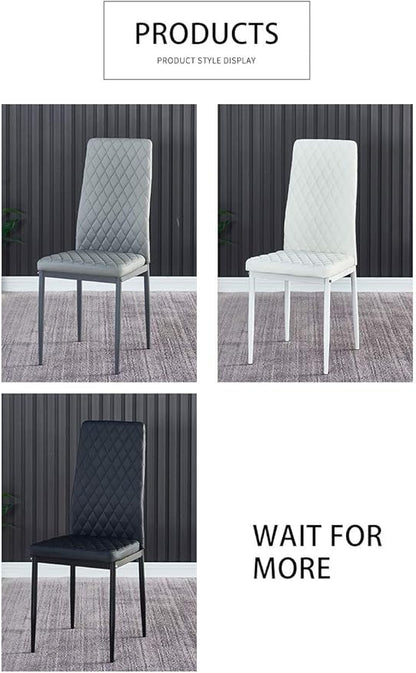 JT Modern Minimalist Dining Chair Fireproof Leather Sprayed Metal Pipe Diamond Grid Pattern Restaurant Home Conference Chair Set of 4 Or 6 (6, Black)