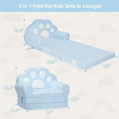 MONKISS Cat Paw Kids Couch, Toddler Chairs Comfy, Toddler Couch Bed Fold Out, Baby Lounge Chair, Birthday Gift for Girls, 1-4 Years Old, SF06, Blue