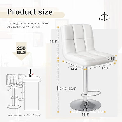 DUMOS Bar Stools Set of 4, 24 inch Counter Height Bar Stools, Upholstered Modern Kitchen Barstools with Metal Base, PU Leather Saddle Stools for Kitchen Island, White