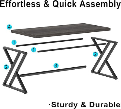 LVB Modern Computer Desk, Industrial Home Office Desk, Metal Wood Writing Study Computer Table for Bedroom, Farmhouse Executive Simple Gaming Work Desk for Student, Dark Gray Oak, 60 Inch