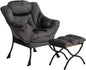 HollyHOME Fabric Lazy Chair with Foldable Ottoman, Accent Comfy Lounge Arm Chair and Folding Footrest Stool Set, Leisure Sofa Reading Chair and Footstool for Living Room, Bedroom, Dorm, Smoky Grey