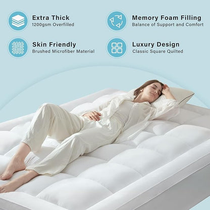 Anluoer King Mattress Topper, Memory Foam Pillow Top Mattress Topper for Back Pain, Extra Thick Breathable Mattress Pad with 8-21" Deep Pocket, 78x80 Inches, White