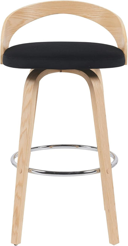 Sonia Modern Swivel Bar Height Stool with Black Upholstered Seat and Patterned Oak Wood Finish Set of 3