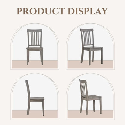 COLAMY Wooden Dining Chairs Set of 2, Spindle High Back Windsor Kitchen Side Chair, Farmhouse Dining Chairs for Kitchen and Dining Room, Light Grey