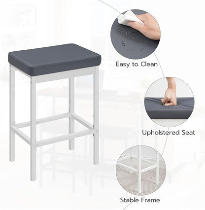 HOOBRO Bar Stools, 24.8-Inch Height Stools, Breakfast Bar Stools, Kitchen Bar Chairs, 2" Thick Upholstery, for Kitchen, Dining Room, Cafe, Bar Counter, White and Gray WG21BY01