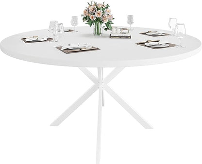 47.24" Round Dining Table for 4-6 Person, Modern Kitchen Table With Metal Legs, Pedestal Circle Table for Dining Room (White)