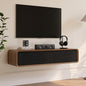 POVISON Fully-Assembled Minimalist Floating TV Stand, Modern Wall-Mounted Entertainment Center with 2 Flip-Down Cabinet Doors, Solid Wood Media Console, Walnut & Black, 47.24"
