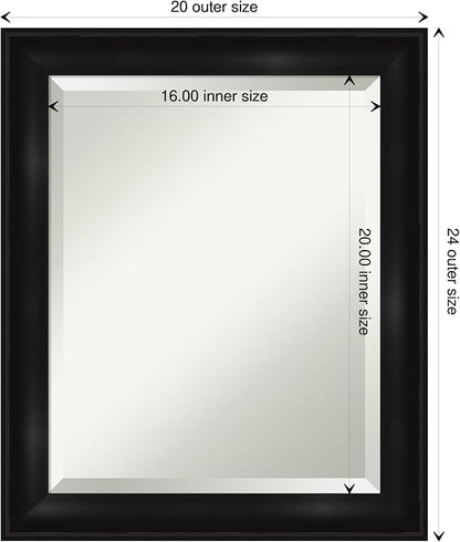 Amanti Art Black Bathroom Mirror for Over Sink, 24x20 Grand Black Narrow Rectangle Vanity Mirror, Small Casual Frame, Hangs Horizonally and Vertically, Bathroom Wall Decor, Beveled Edge