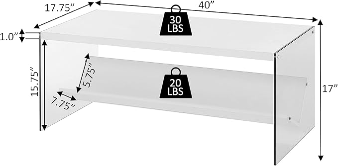 Convenience Concepts SoHo Modern Living Storage Shelf, Contemporary Coffee Table for Family Room, 40", Faux Birch/Glass