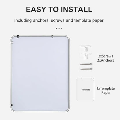 27"x40" Bathroom Wall Mirror with Matte Black Metal Frame & HD Glass, Copper-Free Mirrors Modern Rectangle Round Corner Framed Vanity Mirror - Horizontal or Vertical Installation