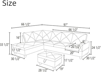 NAYSAYE L Shaped Couch, Leather Modular Sectional Couch with Ottoman Storage, Modern Lounge Sofa Convertible Sectional Couches for Living Room, Apartment, Ginger
