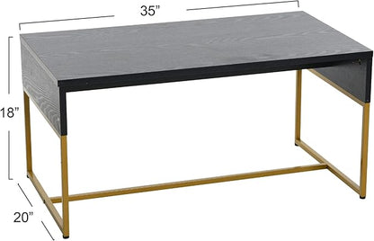 Household Essentials Wrap Rectangular Coffee Table Black Oak Wood Grain and Black Metal