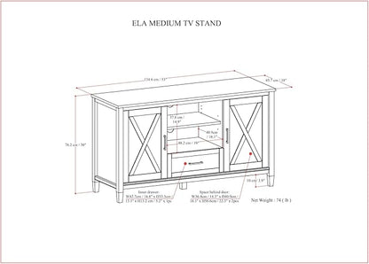 SIMPLIHOME Ela Solid Wood 53 inch Wide Transitional TV Media Stand in Smoky Brown for TVs up to 60 inches for The Living Room and Entertainment Center