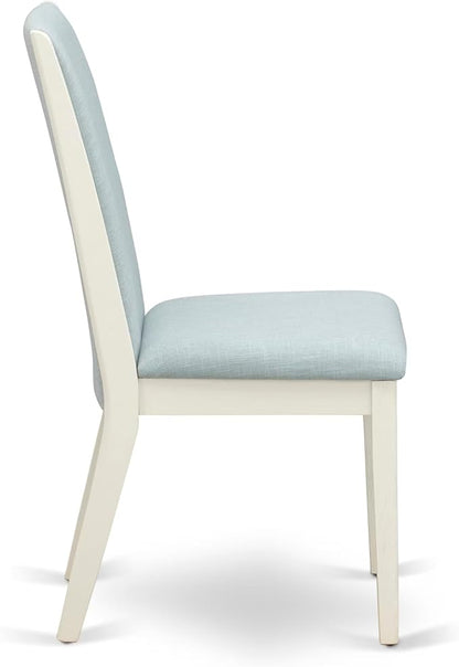 East West Furniture V077LA015-5 5 Piece Dinette Set Includes a Rectangle Dining Room Table with V-Legs and 4 Baby Blue Linen Fabric Upholstered Parson Chairs, 40x72 Inch, Multi-Color