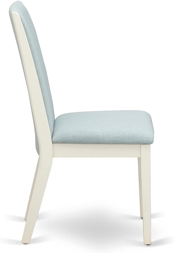 East West Furniture V077LA015-6 6 Piece Dining Table Set Contains a Rectangle Dining Room Table with V-Legs and 4 Baby Blue Linen Fabric Parson Chairs with a Bench, 40x72 Inch, Multi-Color