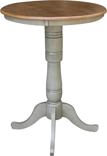 IC International Concepts 30" Round Top Pedestal Dining Table, 40.9" High, Distressed Hickory/Stone